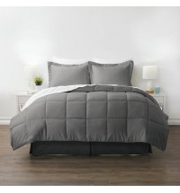 King Size 8-Piece Microfiber Reversible Bed-in-a-Bag Comforter Set in Grey