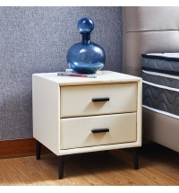Modern Nightstand with 2 Drawers, Night Stand with PU Leather and Hardware Legs, End Table, Bedside Cabinet for Living Room/Bedroom (Beige)