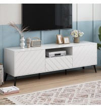 U-Can Modern TV Stand for 70 inch TV, Entertainment Center with Adjustable Shelves, 1 Drawer and Open Shelf, TV Console Table, Media Console, Metal Feet, for Living Room