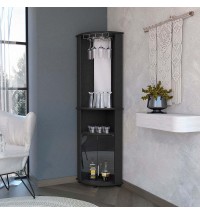 Kempwell 2-Door 2-Shelf Corner Bar Cabinet with Glass Rack Black