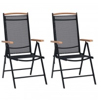 Folding Patio Chairs 2 pcs Aluminum and Textilene Black