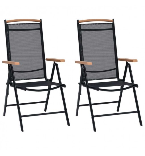 Folding Patio Chairs 2 pcs Aluminum and Textilene Black