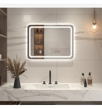 23 in. W x 31 in. H LED Single Bathroom Vanity Mirror in Polished Crystal Bathroom Vanity LED Mirror for Bathroom Wall Smart Lighted Vanity Mirrors