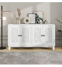 TREXM Large Storage Space Sideboard, 4 Door Buffet Cabinet with Pull Ring Handles for Living Room, Dining Room (White)