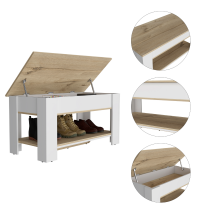 Austin Storage Table; One Extendable Table Shelf; Four Legs; Lower Shelf -Light Oak / White