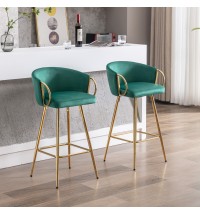 30 Inch Set of 2 Bar Stools,with Chrome Footrest and Base Velvet + Golden Leg Simple Bar Stool,GREEN