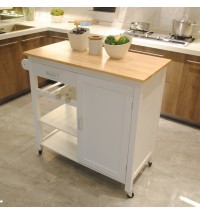 Kitchen Island Cart with drawers, cabinets, wine racks, partitions, towel racks, White-Beech