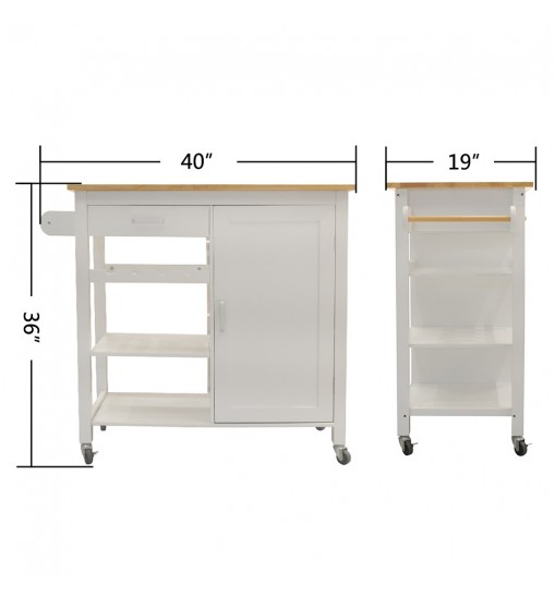 Kitchen Island Cart with drawers, cabinets, wine racks, partitions, towel racks, White-Beech