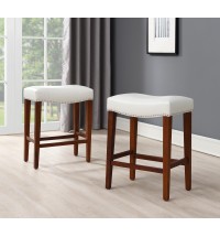 White Leather Barstool 2 pcs Set