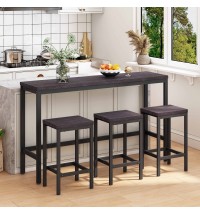 Modern Design Kitchen Dining Table,Pub Table,Long Dining Table Set with 3 Stools,Easy Assembly,Dark Brown