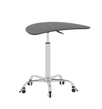 Adjustable Height Black Tempered Glass Table Desk Table with Lockable Wheels(Adjustable Range 24.2 "~32.7 ")