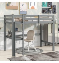 Twin Loft Bed with built-in desk,Grey