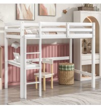 Twin Loft Bed with built-in desk,White