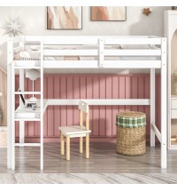 Twin Loft Bed with built-in desk,White