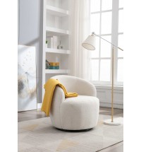 Teddy Fabric Swivel Accent Armchair Barrel Chair With Black Powder Coating Metal Ring,Ivory White