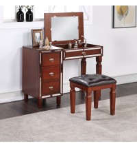Traditional Formal Cherry Color Vanity Set w Stool Storage Drawers 1pc Bedroom Furniture Set Tufted Seat Stool