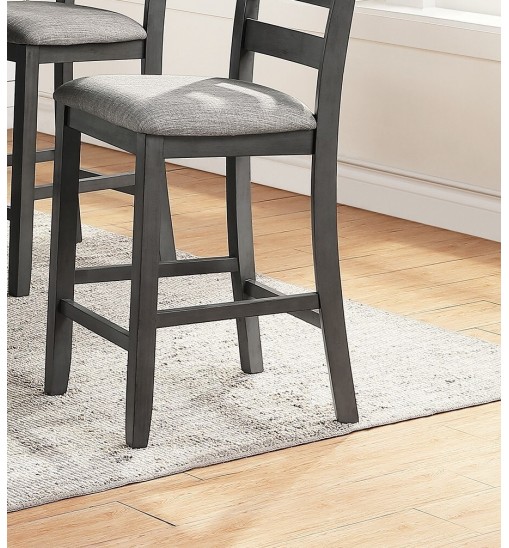 Classic Dining Room Furniture Gray Finish Counter Height 5pc Set Square Dining Table w Shelves Cushion Seat Ladder Back High Chairs Solid wood