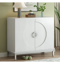 TREXM Simple Storage Cabinet Accent Cabinet with Solid Wood Veneer and Metal Leg Frame for Living Room, Entryway, Dining Room (White)