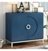 TREXM Simple Storage Cabinet Accent Cabinet with Solid Wood Veneer and Metal Leg Frame for Living Room, Entryway, Dining Room (Navy)