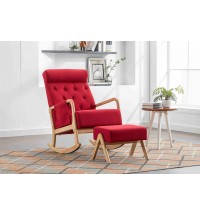 COOLMORE Rocking Chair With Ottoman, Mid-Century Modern Upholstered Fabric Rocking Armchair, Rocking Chair Nursery with Thick Padded Cushion, High Backrest Accent Glider Rocker Chair for Living Room