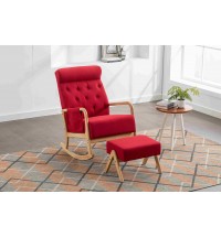 COOLMORE Rocking Chair With Ottoman, Mid-Century Modern Upholstered Fabric Rocking Armchair, Rocking Chair Nursery with Thick Padded Cushion, High Backrest Accent Glider Rocker Chair for Living Room