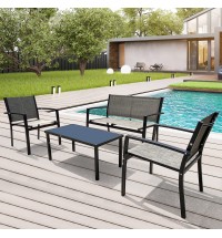 4 Pieces Patio Furniture Set Outdoor Garden Patio Conversation Sets Poolside Lawn Chairs with Glass Coffee Table Porch Furniture (grey)