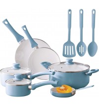 12pc Ceramic Cookware Set;  Blue Linen