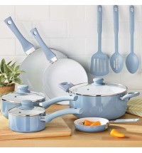 12pc Ceramic Cookware Set;  Blue Linen