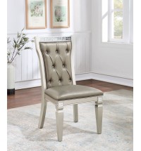 Formal Traditional Set of 2 Dining Chairs Champagne / Warm Grey Solid wood Leatherette Cushion Button Tufted Side Chairs Kitchen Dining Room Furniture