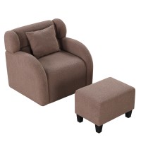 Swivel Accent Chair with Ottoman, Teddy Short Plush Particle Velvet Armchair,360 Degree Swivel Barrel Chair with footstool for Living Room, Hotel, Bedroom, Office, Lounge,Brown