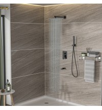 Shower System with Waterfall Tub Spout,10 Inch Wall Mounted Square Shower System with Rough-in Valve,Matte black
