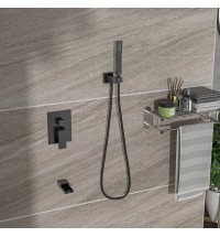 Shower System with Waterfall Tub Spout,10 Inch Wall Mounted Square Shower System with Rough-in Valve,Matte black