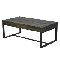 Rectangular Wooden Coffee Table with Hidden Storage and Metal Sled Base, Gray and Black