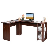 L-Shaped Wood Right-angle Computer Desk with Two-layer Bookshelves RT