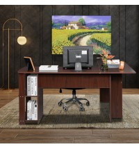 L-Shaped Wood Right-angle Computer Desk with Two-layer Bookshelves RT