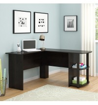 FCH L-Shaped Wood Right-angle Computer Desk with Two-layer Bookshelves Dark Brown RT