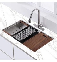 Factory Directly 30 inch or 32 inch  Multi-functional OEM Handmade SUS 304 Stainless Steel Undermount Kitchen Sink Workstation