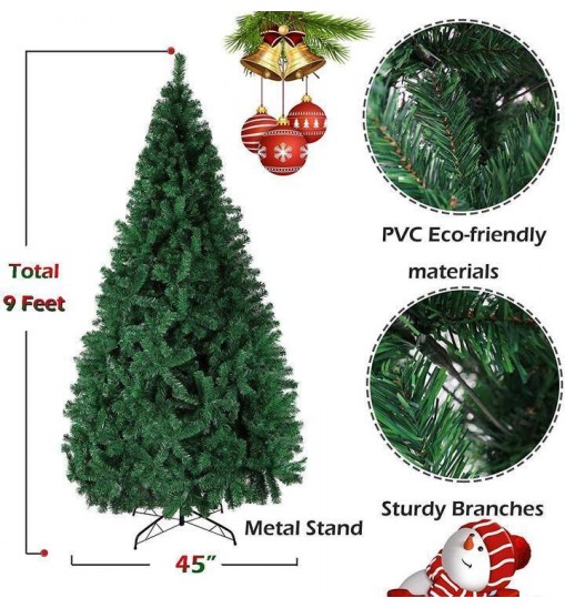Bosonshop 9 FT High Artificial Christmas Pine Tree Fake Xmas Tree 1850 Tips Full Tree W/ Solid Metal Stand