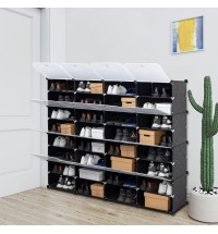 8-Tier Portable 64 Pair Shoe Rack Organizer 32 Grids Tower Shelf Storage Cabinet Stand Expandable for Heels, Boots, Slippers, Black YF