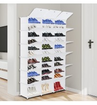 12-Tier Portable 72 Pair Shoe Rack Organizer 36 Grids Tower Shelf Storage Cabinet Stand Expandable for Heels, Boots, Slippers, White RT