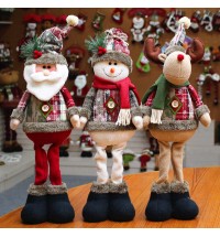 3 Pieces Christmas Decor Sitting Santa Claus Snowman Reindeer Ornament Plush Doll