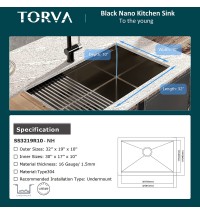 32-Inch Gloss Black Workstation Undermount Single Bowl Kitchen Sink;  16 Gauge Stainless Steel with Ceramic Coating and NanoTek Sink with Bamboo Cutting Board and Drain Tray