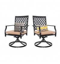 Outdoor Swivel Chairs Set of 2 Patio Metal Dining Rocker Chair with Cushion Surports 300 lbs for Garden Backyard Poolside,Black (2pcs Black-Lattice)