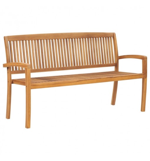 Stacking Patio Bench with Cushion 62.6" Solid Teak Wood