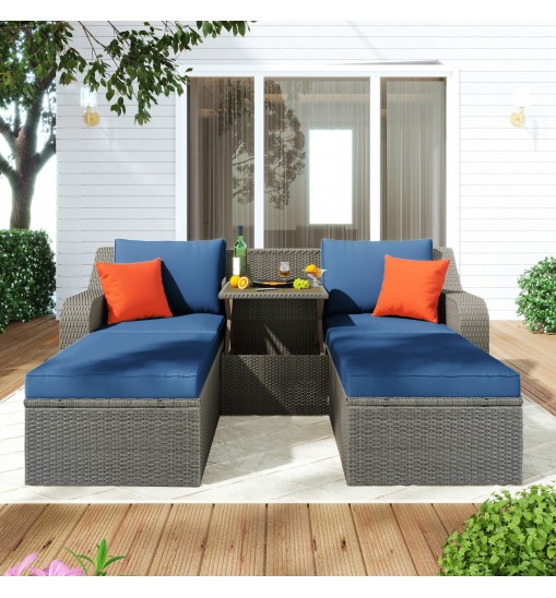 Patio Furniture Sets, 3-Piece Patio Wicker Sofa with Cushions, Pillows, Ottomans and Lift Top Coffee Table