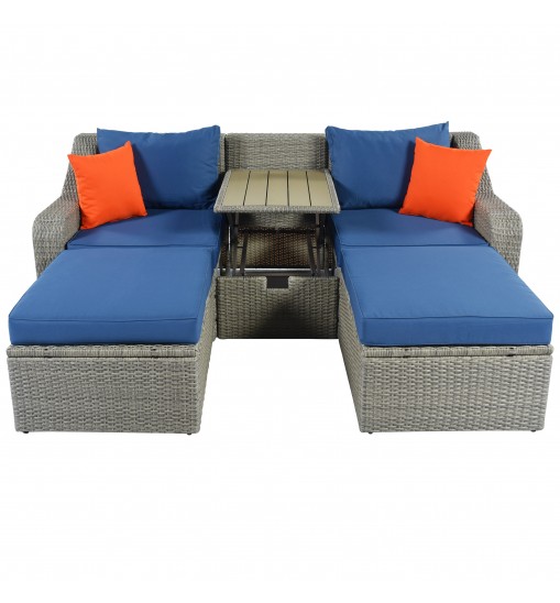 Patio Furniture Sets, 3-Piece Patio Wicker Sofa with Cushions, Pillows, Ottomans and Lift Top Coffee Table