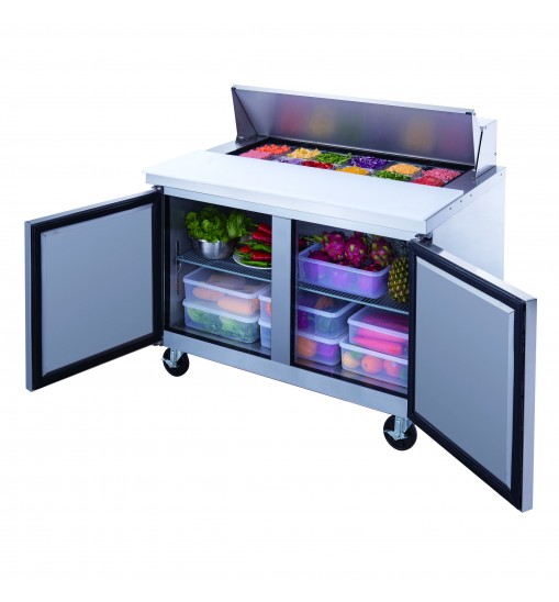 Dukers DSP48-12-S2 Commercial 2-Door Refrigerated Sandwich Salad Food Prep Table in Stainless Steel