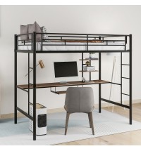 Loft Bed with Desk and Shelf ; Space Saving Design; Twin