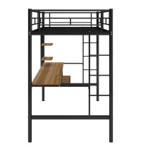 Loft Bed with Desk and Shelf ; Space Saving Design; Twin
