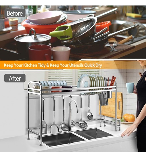 Over Sink Dish Drying Rack Shelf Stainless Steel Kitchen Countertop Bowl Dish Chopping Board Organizer Rack